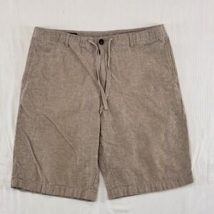 Perry Ellis Linen Cotton Blend Shorts Mens 32 Tan Drawstring Flat Front Coastal